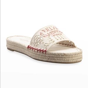 VALENTINO GARAVANI Atelier Eyelet Flat Espadrille Slide Sandals Natural NWT 39.5